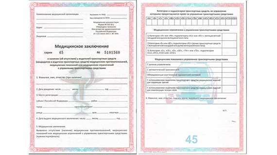 Медицинская справка для замены ВУ (прав) нового образца